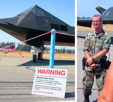 [ Ominous warning sign, guy with gun ]