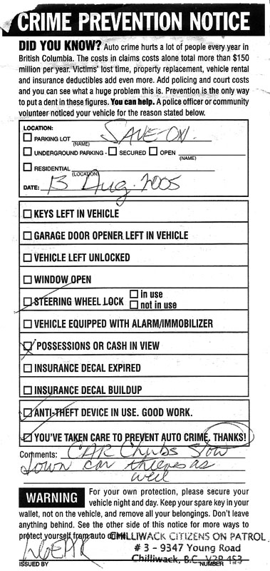 [ Chilliwack Crime Prevention Notice ]