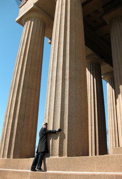 [ James hugs the Parthenon ]