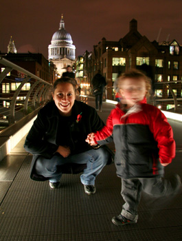 [ Cat and Milo on the millennium bridge ]